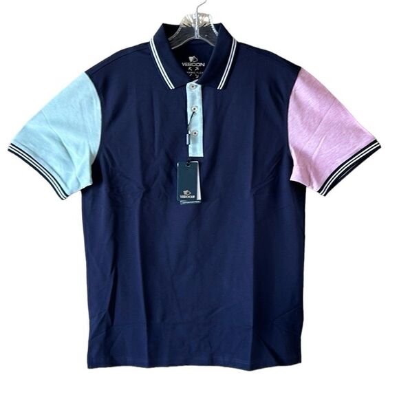 NEW Veboon Mens Cotton Flex Polo Shirt - Picture 1 of 5
